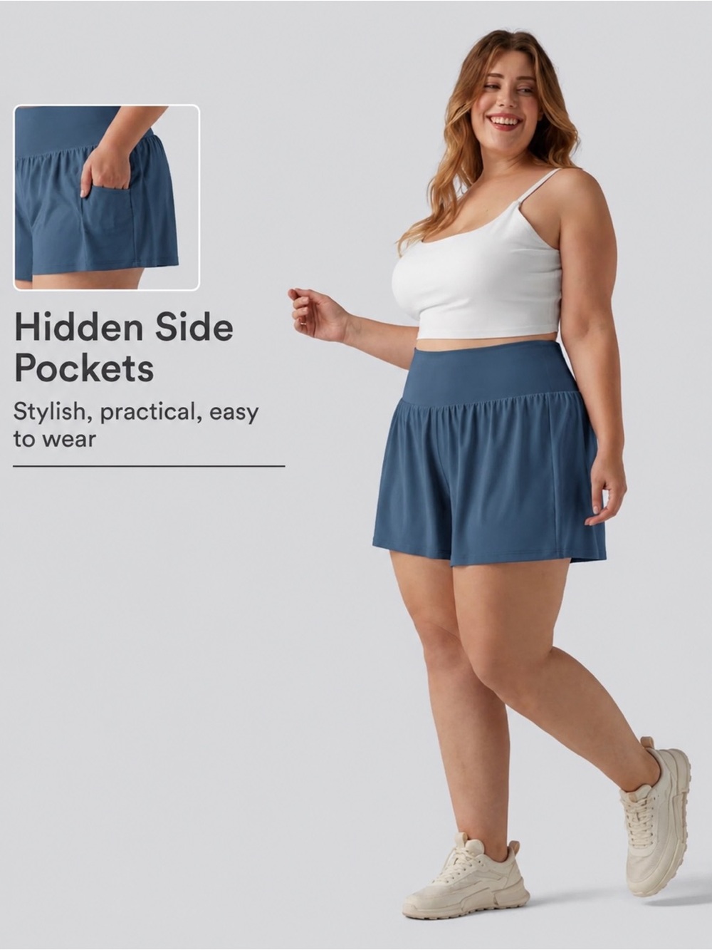 HALARA Teal High-Waist Athletic Shorts with Hidden Side Pockets